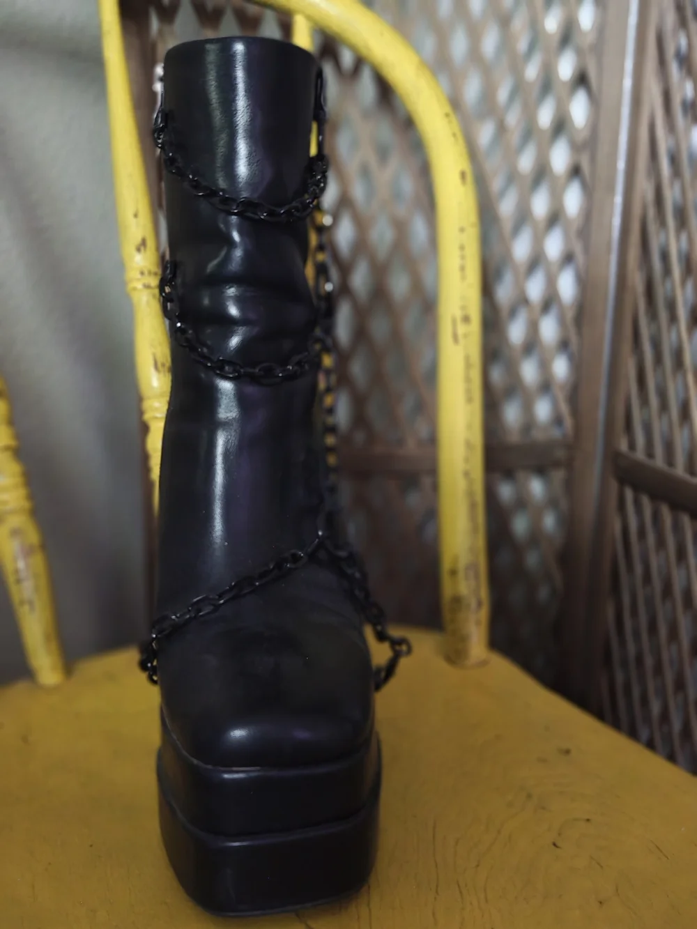 Killstar Black Chain-Accented Platform Ankle Boots